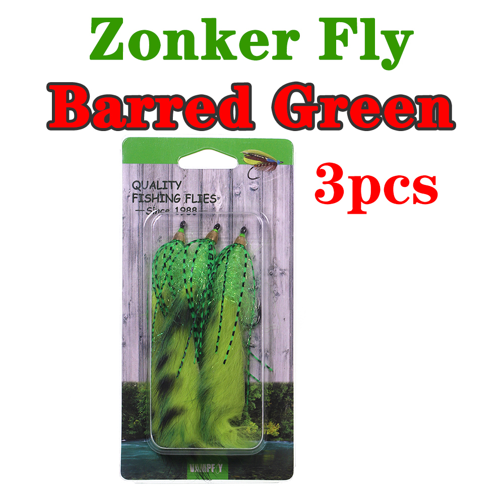 ICERIO 3PCS Brass Cone Heads Barred Zonker Streamers Flies Trout Bass Fishing Fly Lure Baits 1/0