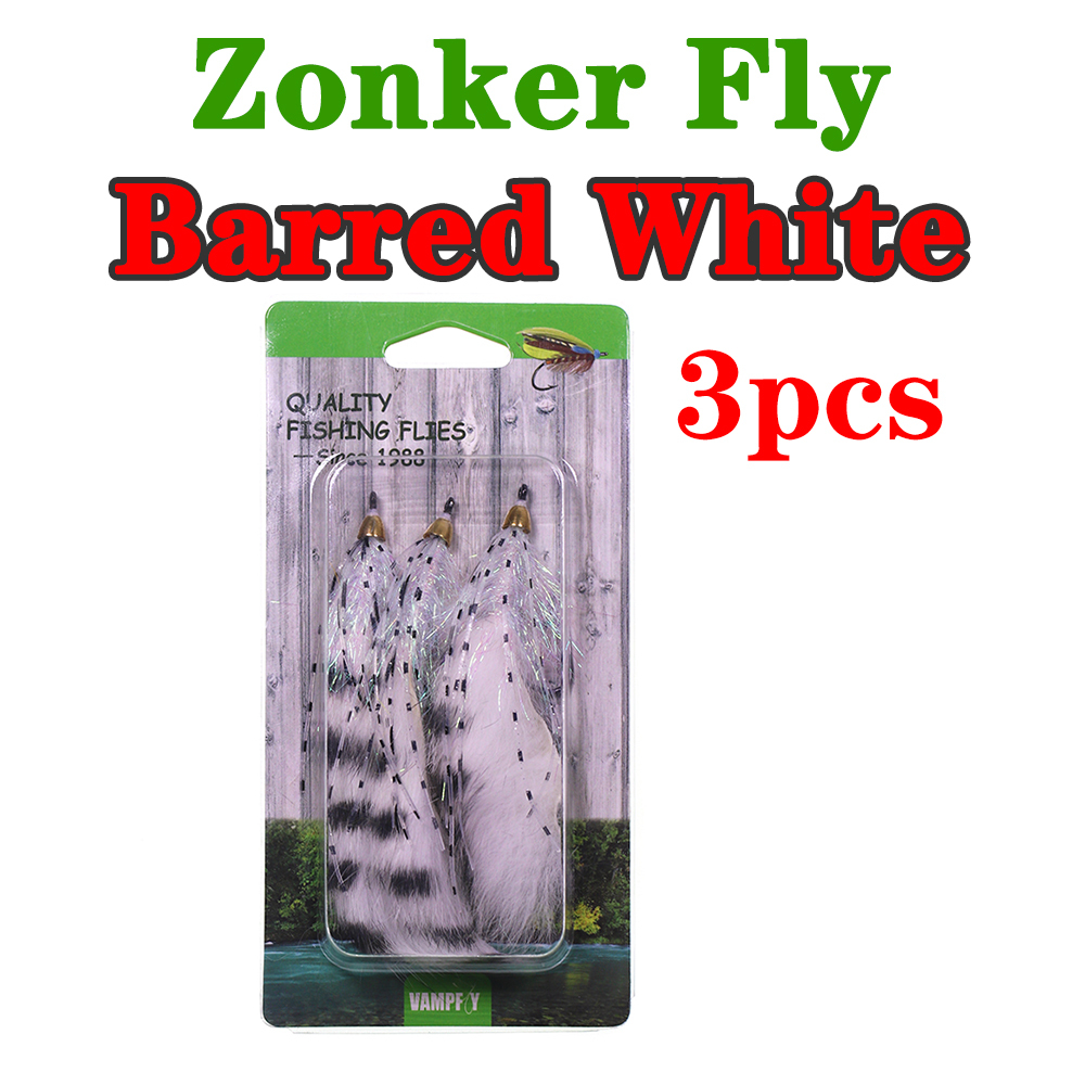 ICERIO 3PCS Brass Cone Heads Barred Zonker Streamers Flies Trout Bass Fishing Fly Lure Baits 1/0