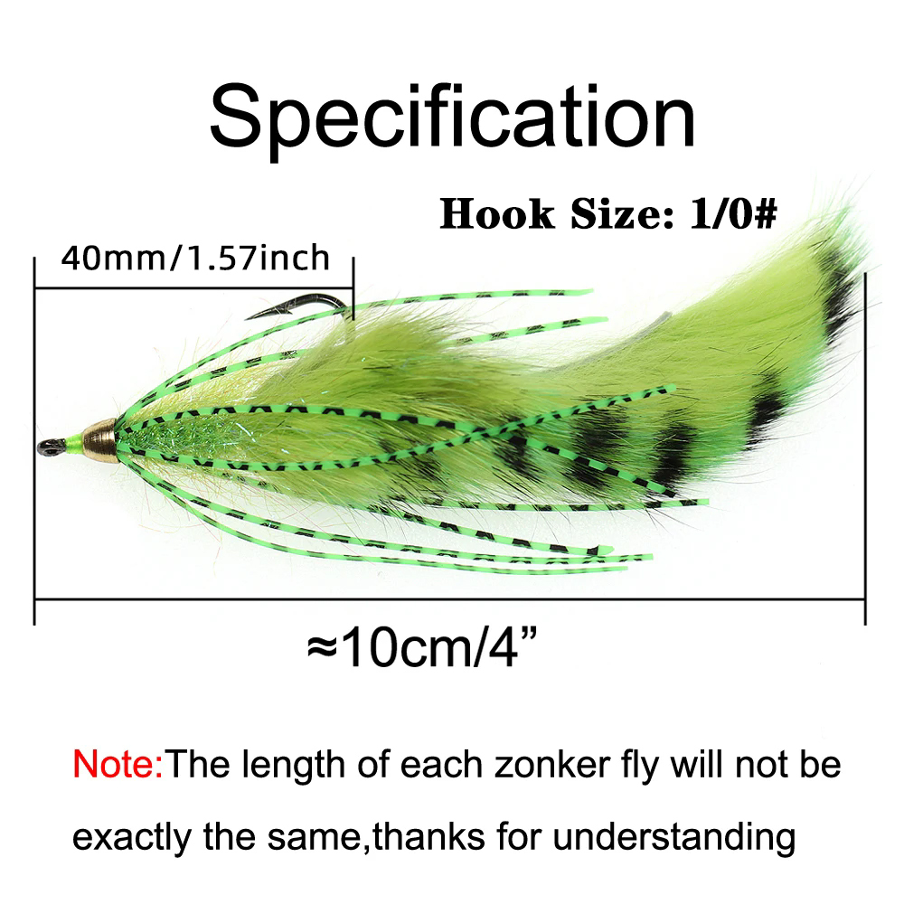 ICERIO 3PCS Brass Cone Heads Barred Zonker Streamers Flies Trout Bass Fishing Fly Lure Baits 1/0