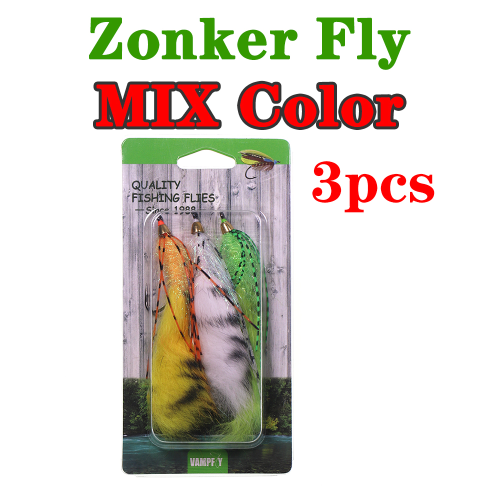 ICERIO 3PCS Brass Cone Heads Barred Zonker Streamers Flies Trout Bass Fishing Fly Lure Baits 1/0