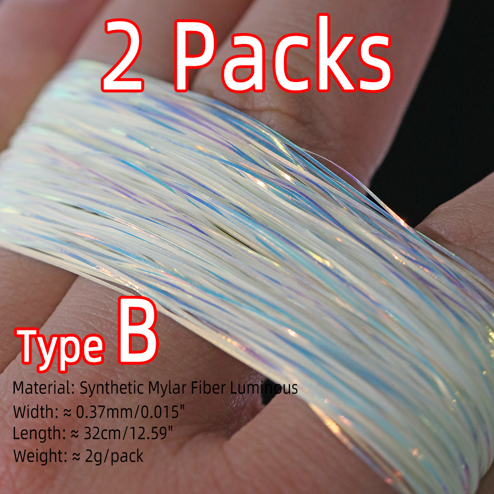 ICERIO 2Packs Synthetic Mylar Fiber Luminous Fly  Tying Material for Pike Trout Salmon Streamers Jig Fishing Hook Lure Making