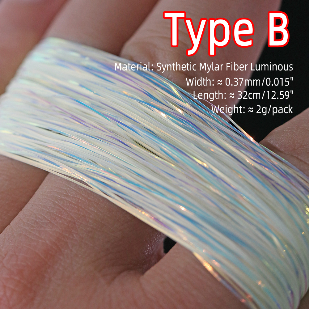 ICERIO 2Packs Synthetic Mylar Fiber Luminous Fly  Tying Material for Pike Trout Salmon Streamers Jig Fishing Hook Lure Making