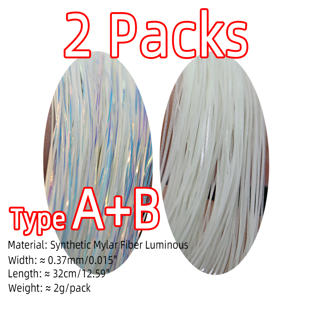 ICERIO 2Packs Synthetic Mylar Fiber Luminous Fly  Tying Material for Pike Trout Salmon Streamers Jig Fishing Hook Lure Making