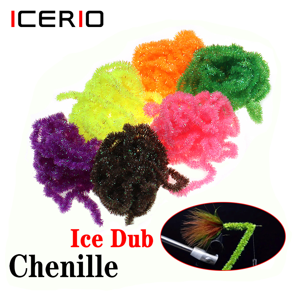 ICERIO 2meters/pack Fly Tying Materials Ice Dub Chenille Sparkly Yarn for Woolly Bugger Flashy Body Trout Fishing Fly Bait