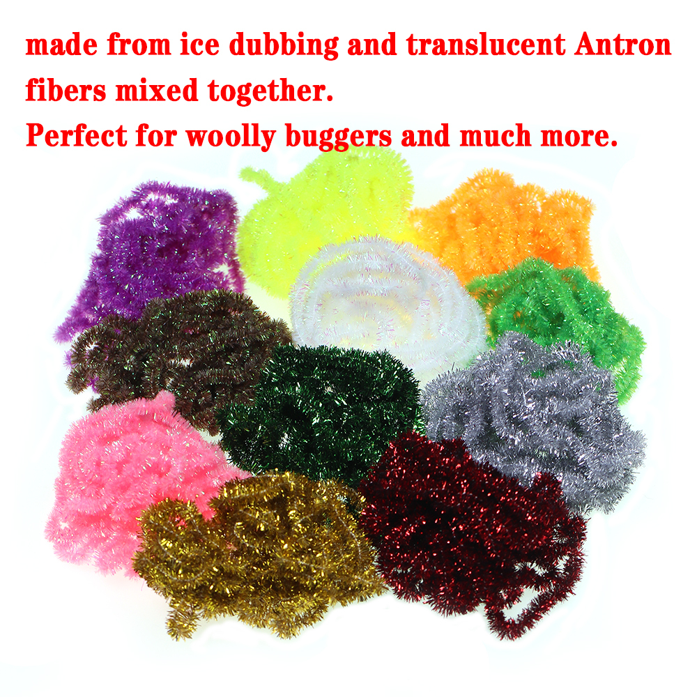ICERIO 2meters/pack Fly Tying Materials Ice Dub Chenille Sparkly Yarn for Woolly Bugger Flashy Body Trout Fishing Fly Bait