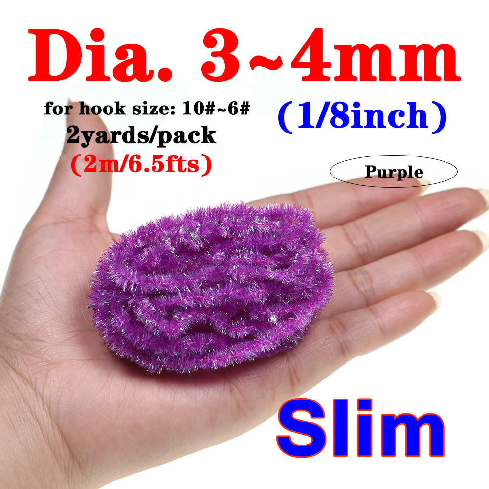 ICERIO 2meters/pack Fly Tying Materials Ice Dub Chenille Sparkly Yarn for Woolly Bugger Flashy Body Trout Fishing Fly Bait