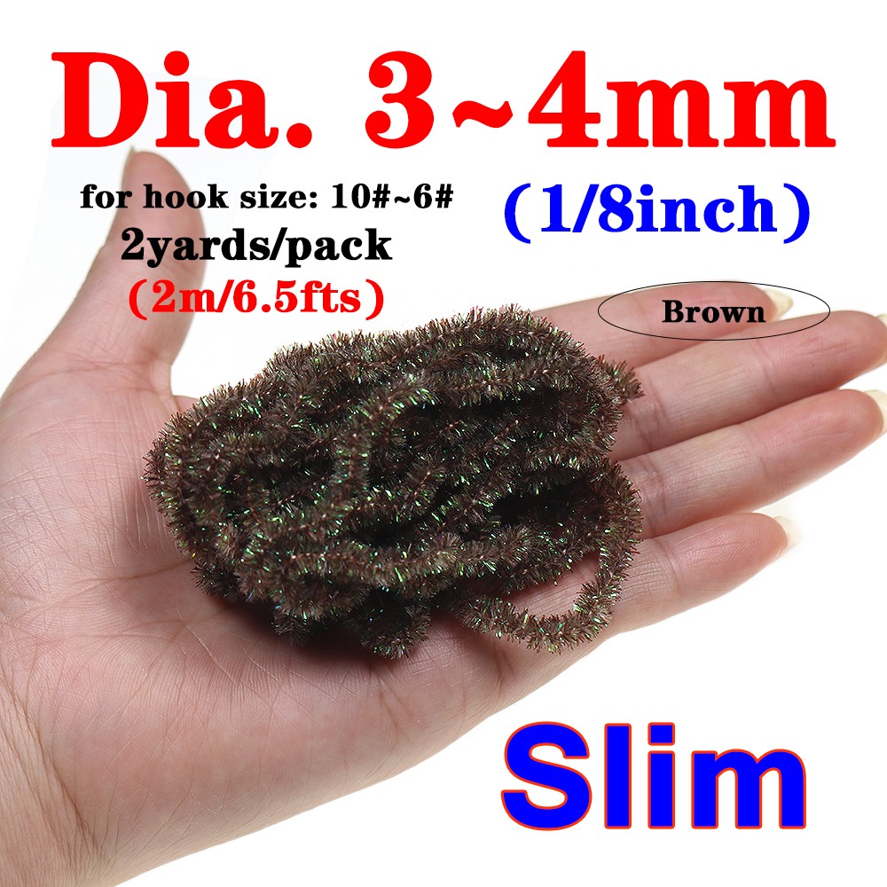 ICERIO 2meters/pack Fly Tying Materials Ice Dub Chenille Sparkly Yarn for Woolly Bugger Flashy Body Trout Fishing Fly Bait