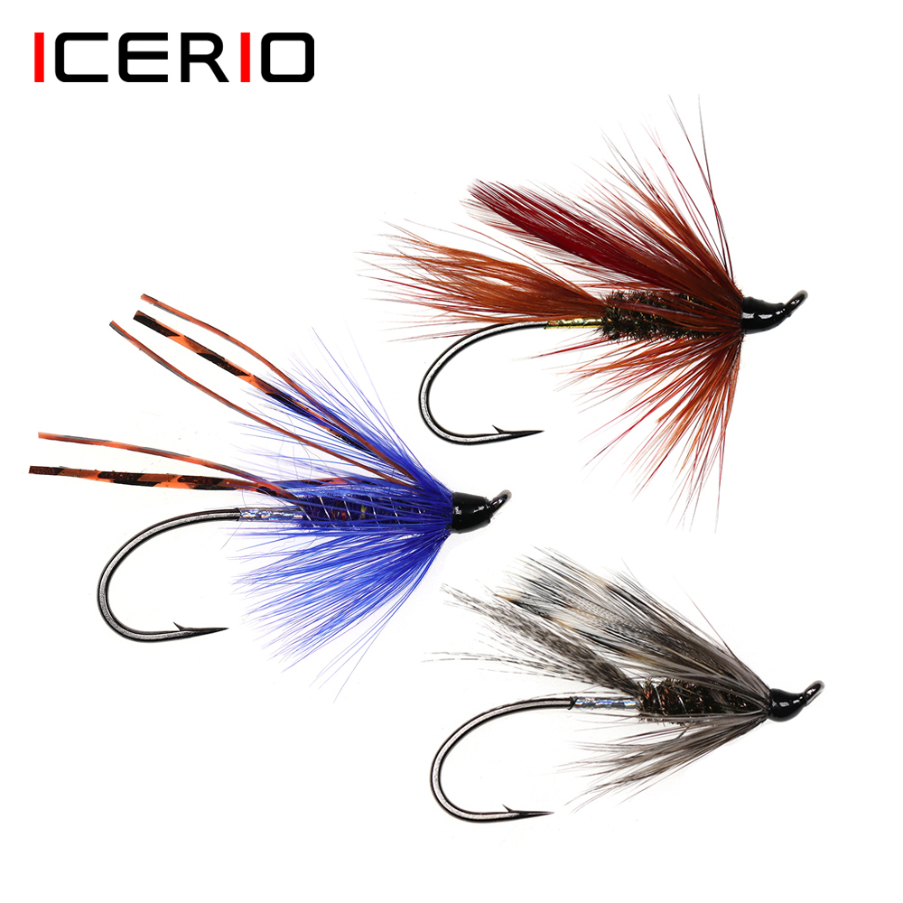 ICERIO 6PCS Mix Fly Fishing Classical Single Hook Steelhead Salmon Fly Trout Lure Baits