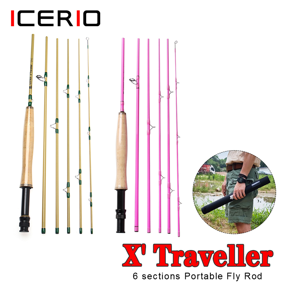 ICERIO X' Traveller 6 Setions 8FT 4WT Carbon Fiber Fly Fishing Rod For Lake Stream TroutFishing Fast Action Lightweight Portable