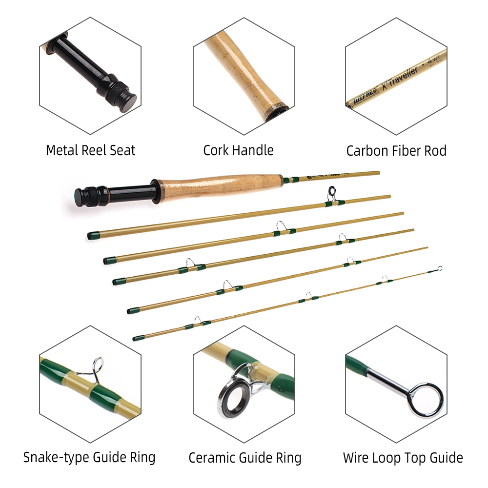 ICERIO X' Traveller 6 Setions 8FT 4WT Carbon Fiber Fly Fishing Rod For Lake Stream TroutFishing Fast Action Lightweight Portable