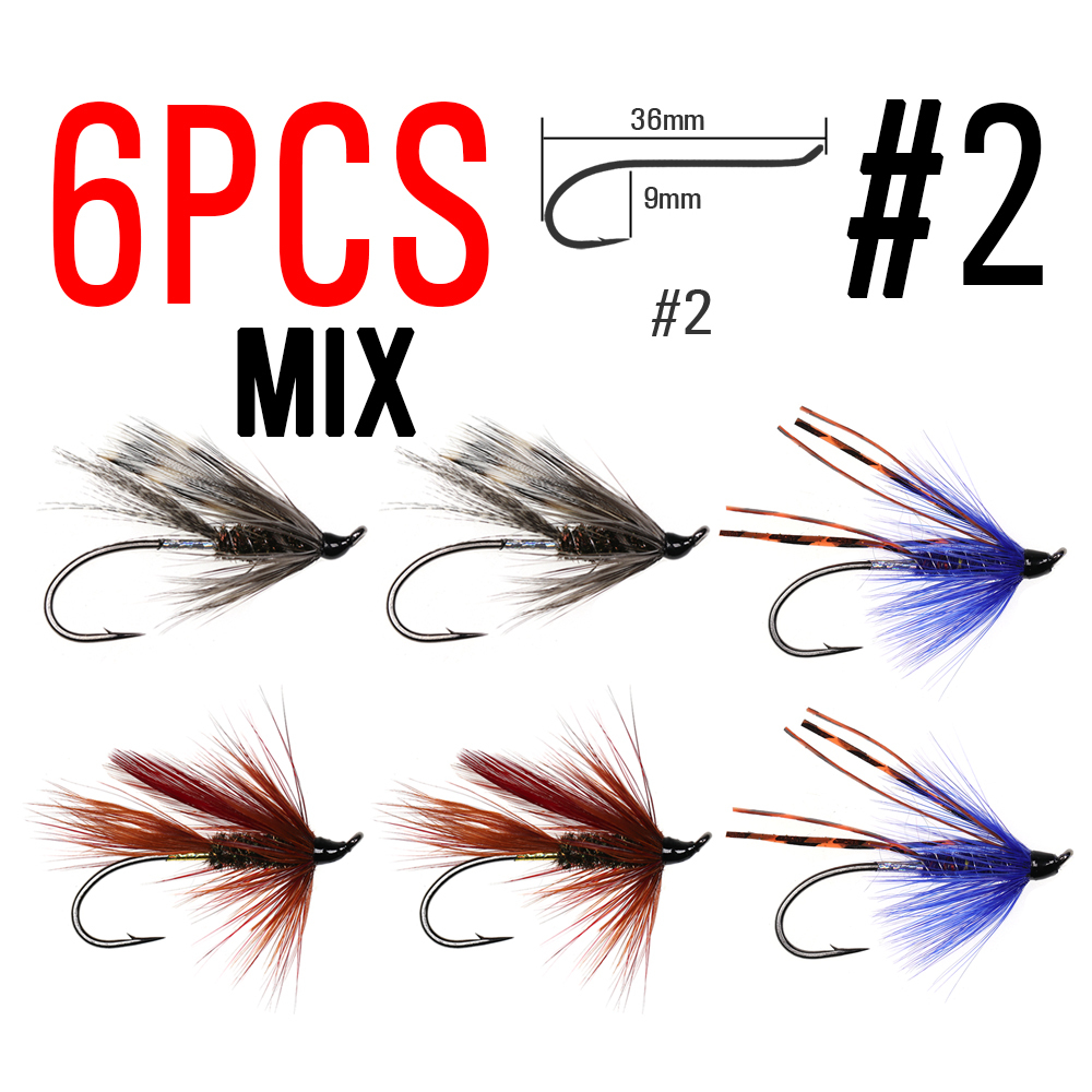ICERIO 6PCS Mix Fly Fishing Classical Single Hook Steelhead Salmon Fly Trout Lure Baits