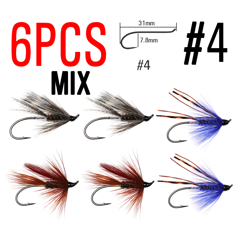 ICERIO 6PCS Mix Fly Fishing Classical Single Hook Steelhead Salmon Fly Trout Lure Baits