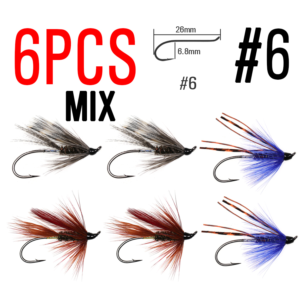 ICERIO 6PCS Mix Fly Fishing Classical Single Hook Steelhead Salmon Fly Trout Lure Baits