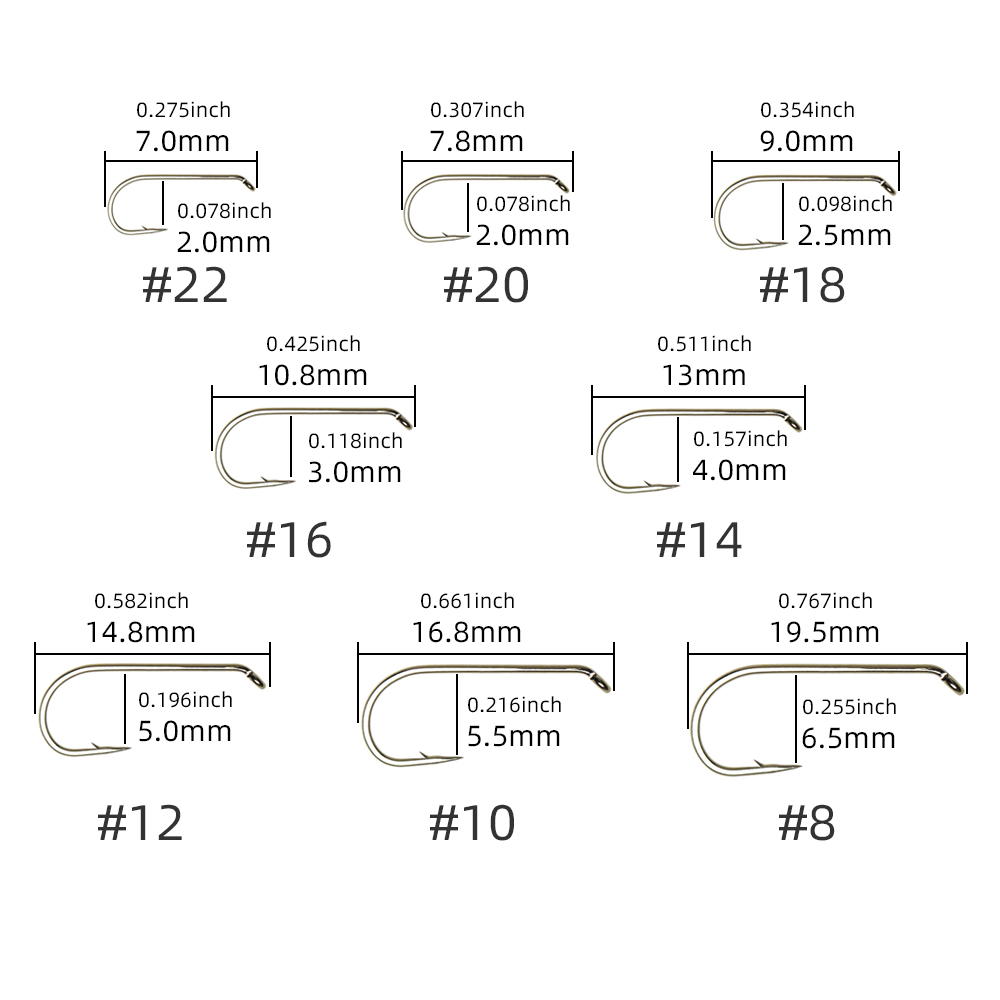 ICERIO 800pcs Mix Size Fly Tying Hook High Carbon Steel Dry Fly Hook for Fly Fishing Flies Trout Fishing Lure Bait