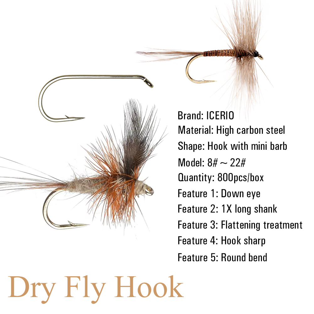ICERIO 800pcs Mix Size Fly Tying Hook High Carbon Steel Dry Fly Hook for Fly Fishing Flies Trout Fishing Lure Bait