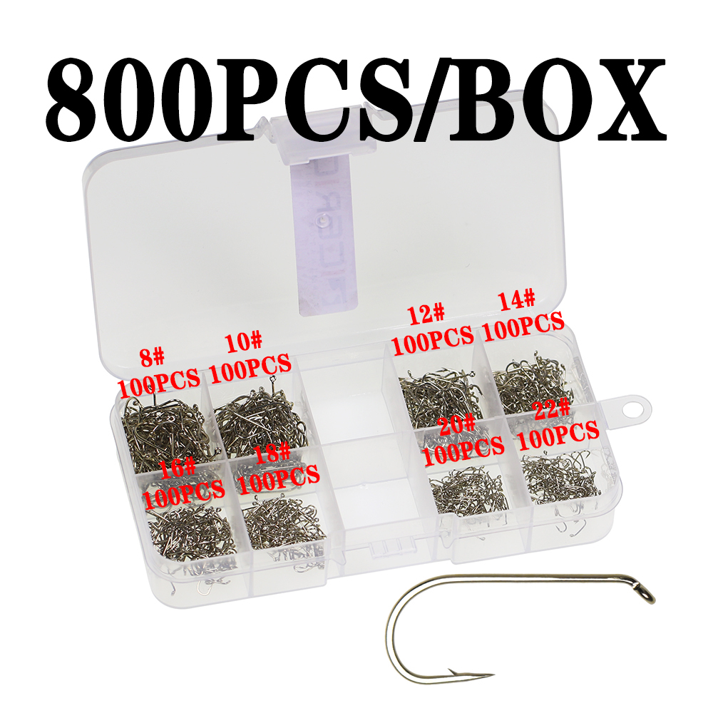 ICERIO 800pcs Mix Size Fly Tying Hook High Carbon Steel Dry Fly Hook for Fly Fishing Flies Trout Fishing Lure Bait
