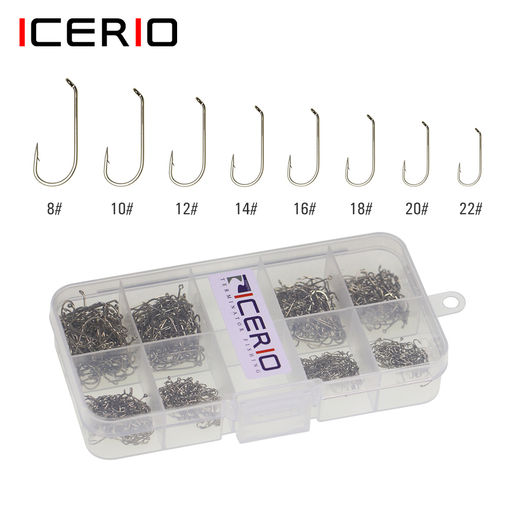 ICERIO 800pcs Mix Size Fly Tying Hook High Carbon Steel Dry Fly Hook for Fly Fishing Flies Trout Fishing Lure Bait