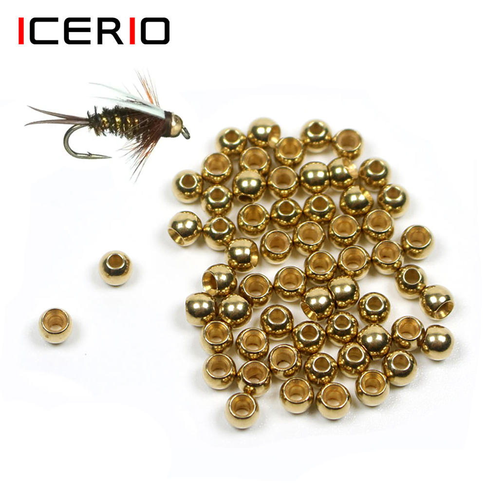 ICERIO 100PCS Fly Tying Brass Beads for Nymph Streamer Bugs Fly Hook Fishing Tying Materials 2.4mm 2.8mm 3.3mm 3.8mm