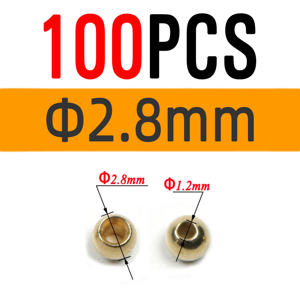 ICERIO 100PCS Fly Tying Brass Beads for Nymph Streamer Bugs Fly Hook Fishing Tying Materials 2.4mm 2.8mm 3.3mm 3.8mm