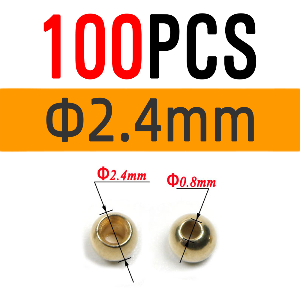 ICERIO 100PCS Fly Tying Brass Beads for Nymph Streamer Bugs Fly Hook Fishing Tying Materials 2.4mm 2.8mm 3.3mm 3.8mm
