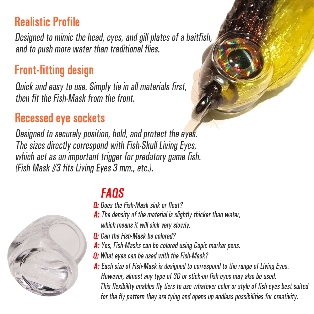 ICERIO 30PCS Fly Tying Fish Skull Fish Masks with 3D Eyes for Making Streamer Pike Bass Trout Lures Saltwater Fly Tying Material