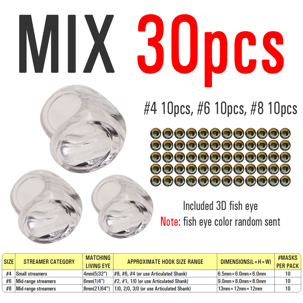 ICERIO 30PCS Fly Tying Fish Skull Fish Masks with 3D Eyes for Making Streamer Pike Bass Trout Lures Saltwater Fly Tying Material