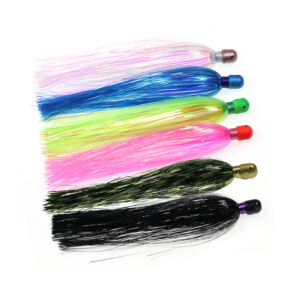Saltwater Fishing Teasers Mylar Flash Tail Heavy Duty Jig Head Trolling Lure Bait for Fluke Rig Flounder Rig 6 Colors