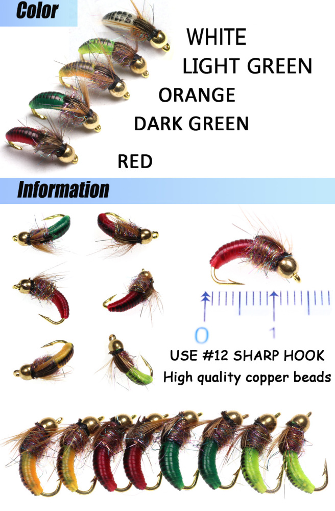 Brass Bead Head Fast Sinking Nymph Scud Bug Worm Flies Trout Fly Fishing Lure Bait