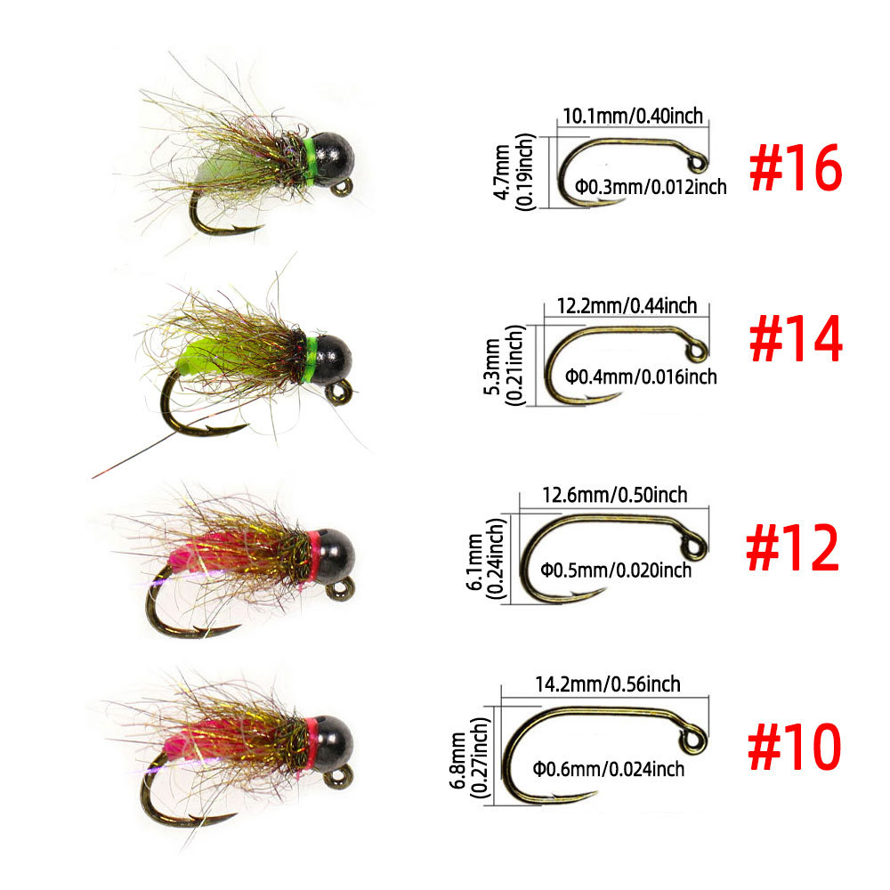 #10 #12 #14 #16 Barbed Tungsten Bead Head Jig Nymph Fly