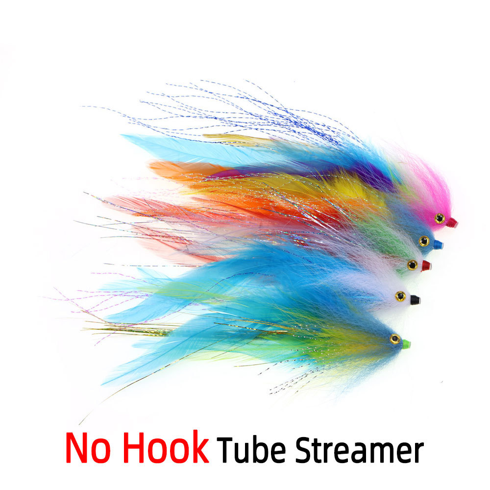 No Hook  Rooster Hackle Feather Tube Streamer Fly