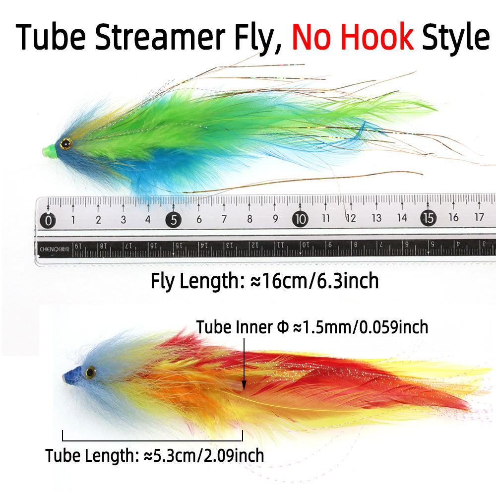 No Hook  Rooster Hackle Feather Tube Streamer Fly