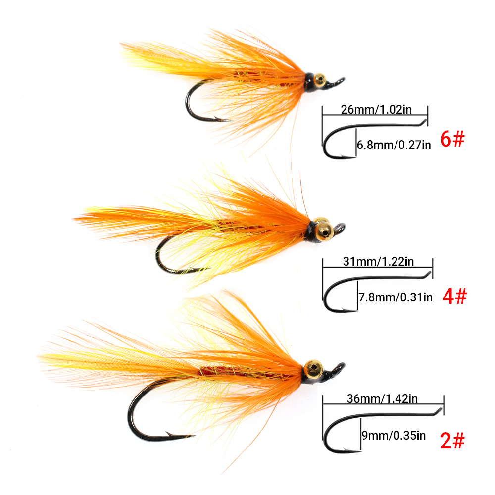 #2 #4 #6 Orange Rooster Hackle Wet Fly
