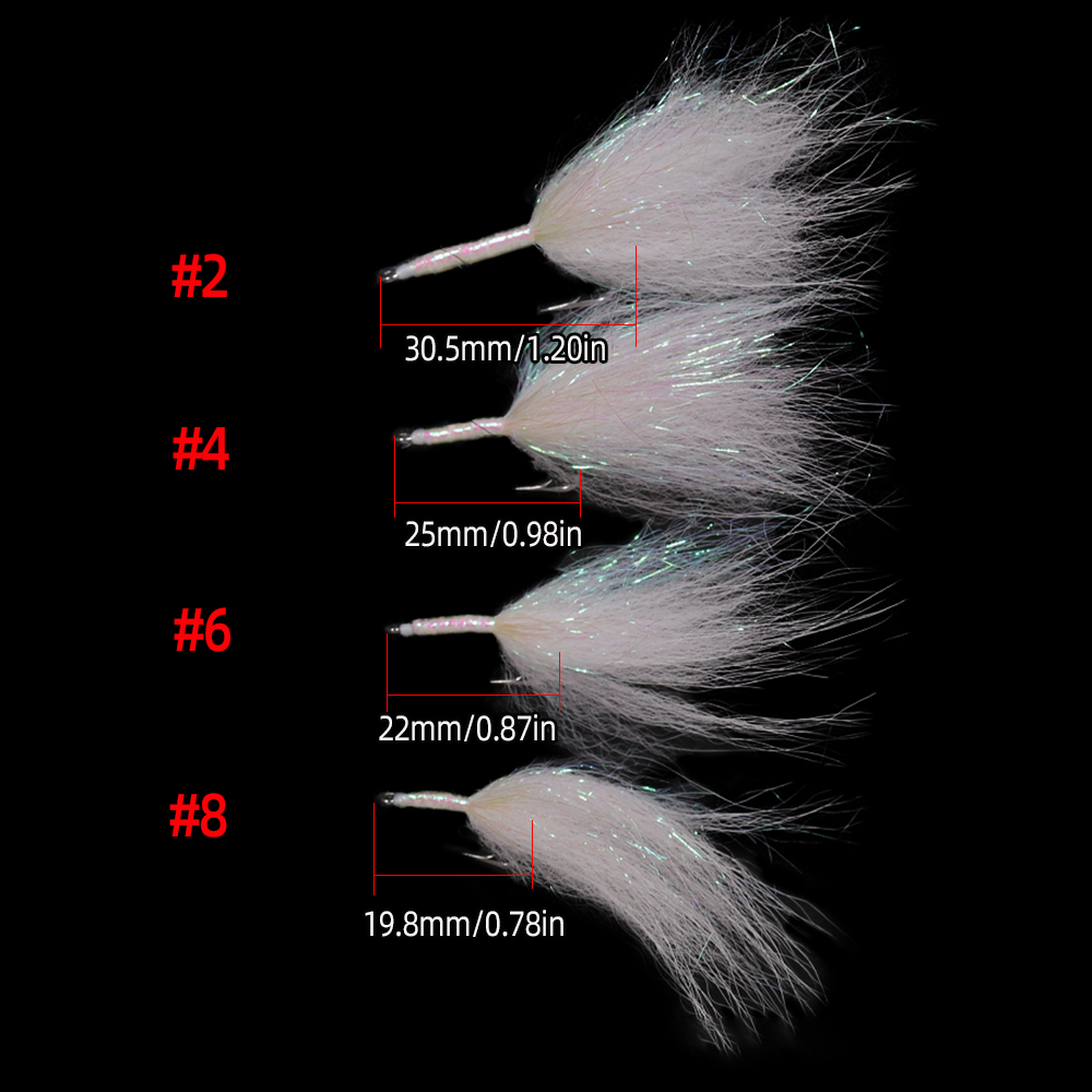 #2 #4 #6 #8 #10 Ice Dub White Fox Hair Streamer Fly