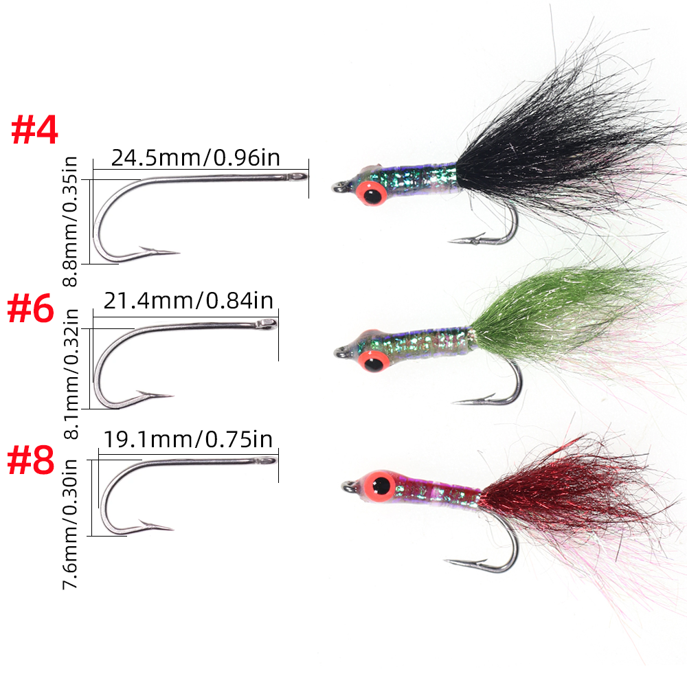 #4 #6 #8 Luminous 3D Fish Eye Epoxy Minnow Streamer Fly