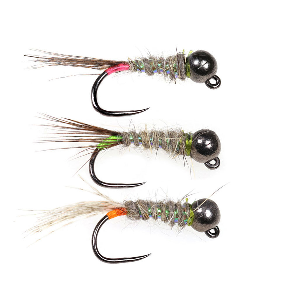 #12 #14 #16 Tungsten Bead Head Barbless Pheasant Tail Feather Jig Nymph Fly