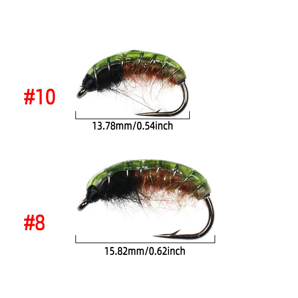 #8 #10  Fluorescent Green Back Nymphs Scud Bug Worm Flies