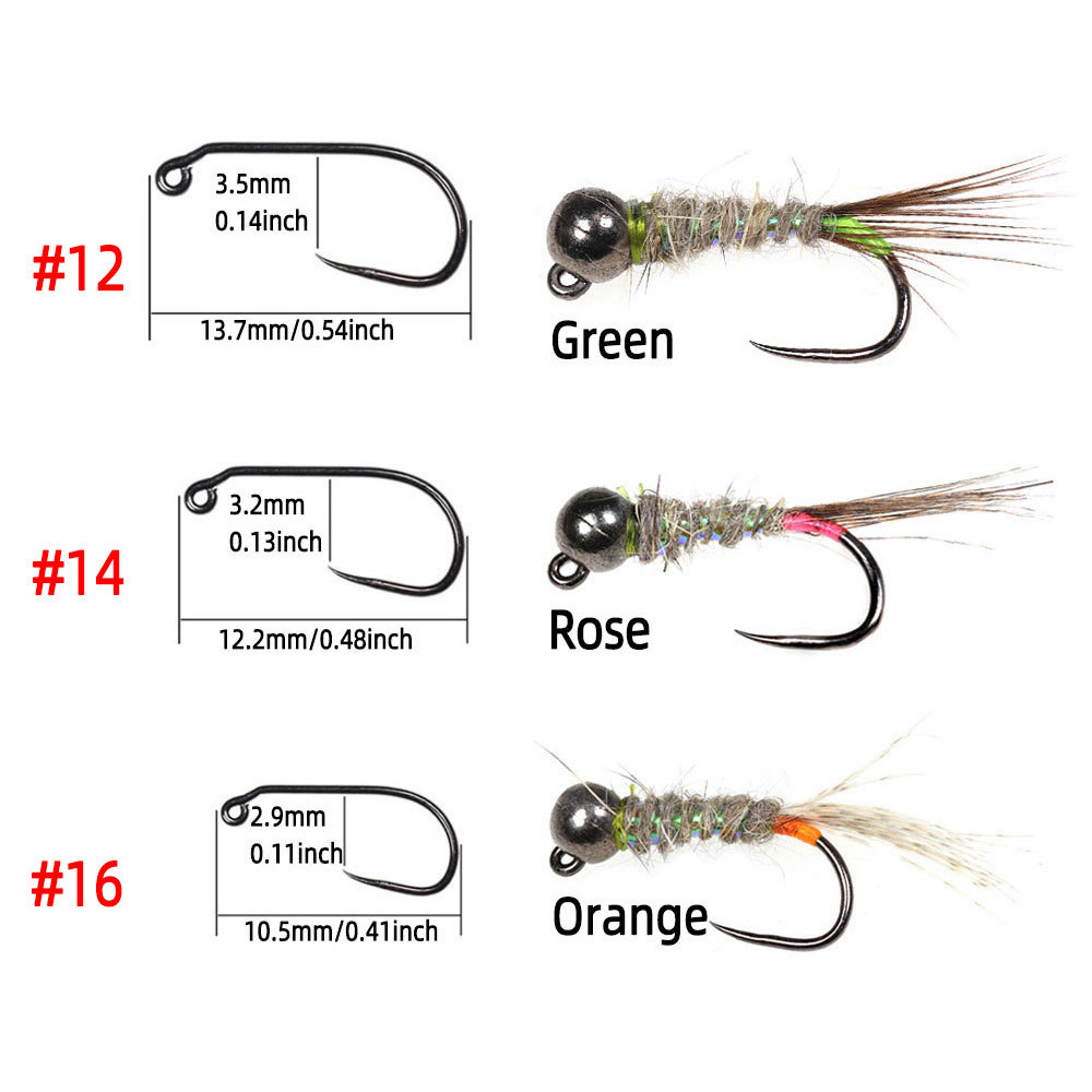 #12 #14 #16 Tungsten Bead Head Barbless Pheasant Tail Feather Jig Nymph Fly