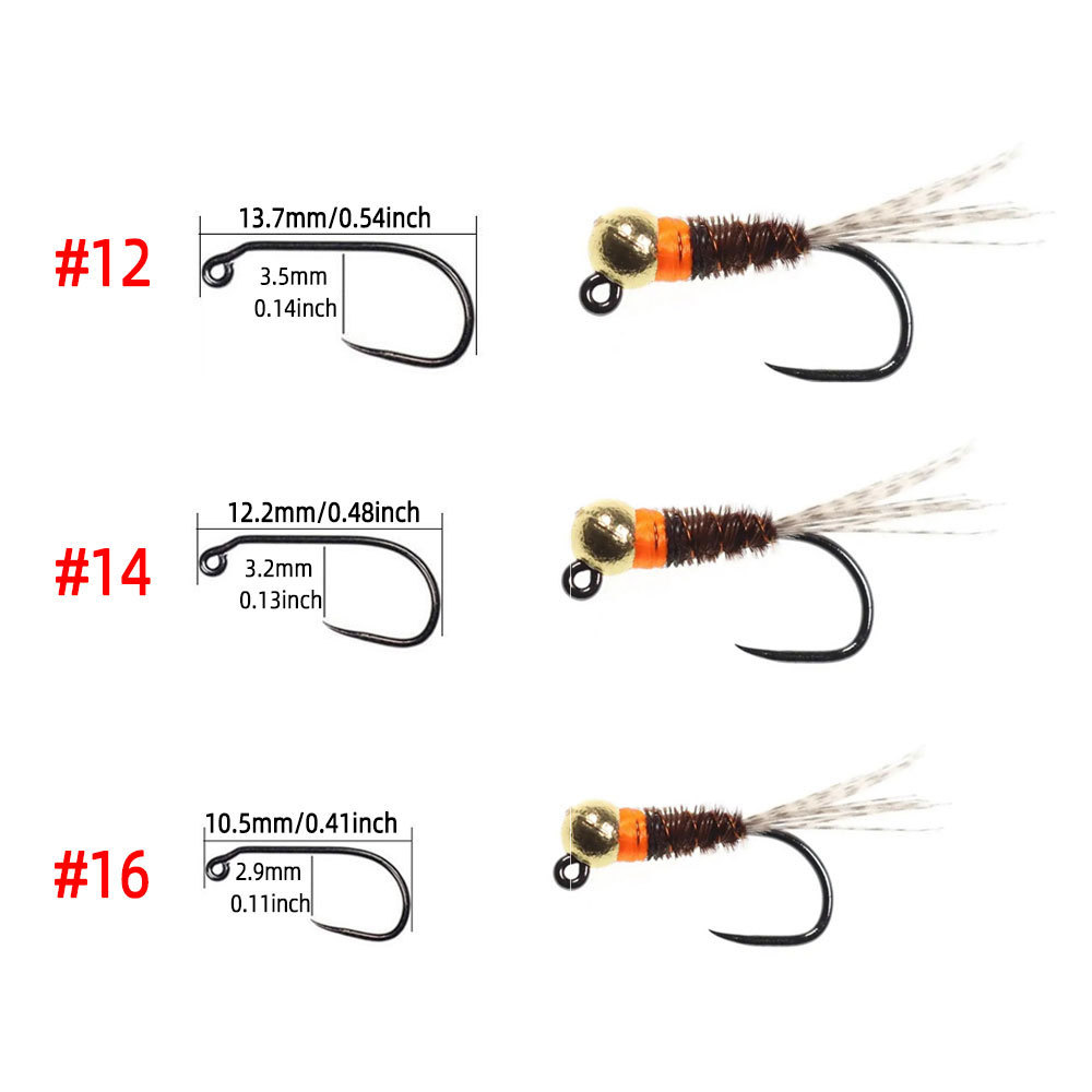 #12 #14 #16 Tungsten Bead Head Barbless Pheasant Tail Feather Jig Nymph Fly Euro Perdigon Nymph Wet Fly