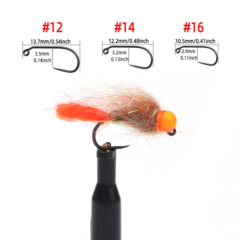 #12 #14 #16 Fluorescent Tungsten Bead Head Barbless Jig Nymph Fly