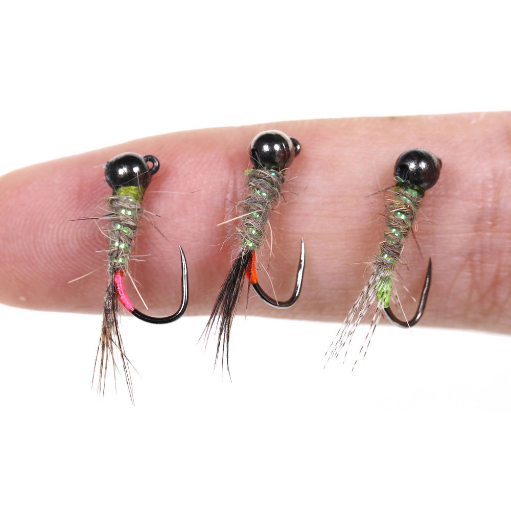 #12 #14 #16 Tungsten Bead Head Barbless Pheasant Tail Feather Jig Nymph Fly