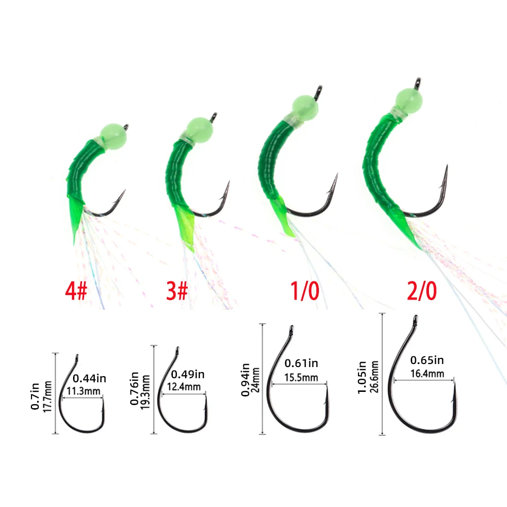 #4 #3 #1/0 #2/0 Luminous Big Worm Fly