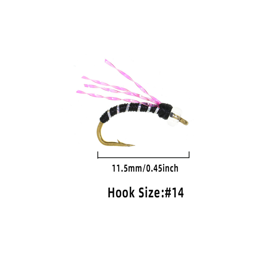 #14 Beadhead Zebra Midge Caddis Larva Fly
