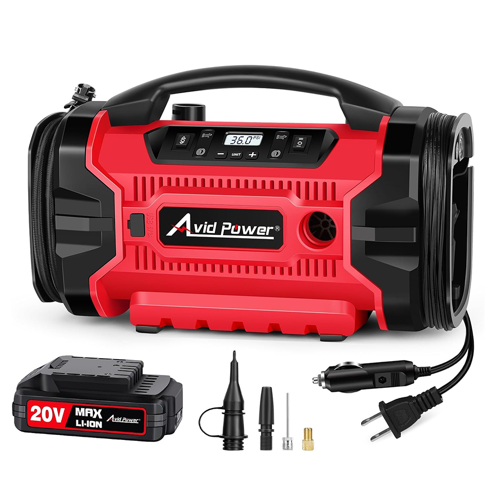 Avid Power 20V Cordless Tire Inflator Portable Air Compressor 3-Way Power Air Pump Auto Car Inflator and Deflator
