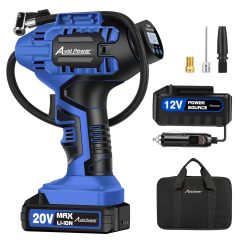 AVID POWER Cordless Tire Inflator Portable Air Compressor Rechargeable Battery Powered 20V/12V DC Car Tire Pump Blue