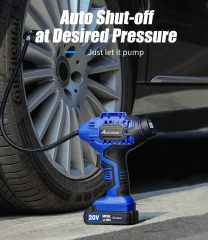 AVID POWER Cordless Tire Inflator Portable Air Compressor Rechargeable Battery Powered 20V/12V DC Car Tire Pump Blue