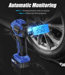 AVID POWER Cordless Tire Inflator Portable Air Compressor Rechargeable Battery Powered 20V/12V DC Car Tire Pump Blue