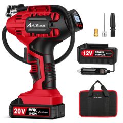 AVID POWER Cordless Tire Inflator Portable Air Compressor Rechargeable Battery Powered 20V/12V DC Car Tire Pump Red