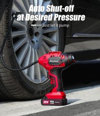 AVID POWER Cordless Tire Inflator Portable Air Compressor Rechargeable Battery Powered 20V/12V DC Car Tire Pump Red