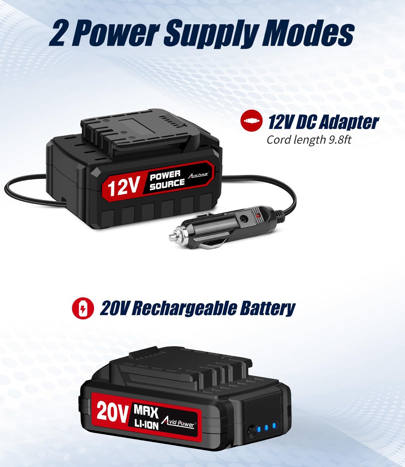 AVID POWER Cordless Tire Inflator Portable Air Compressor Rechargeable Battery Powered 20V/12V DC Car Tire Pump Red