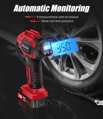 AVID POWER Cordless Tire Inflator Portable Air Compressor Rechargeable Battery Powered 20V/12V DC Car Tire Pump Red